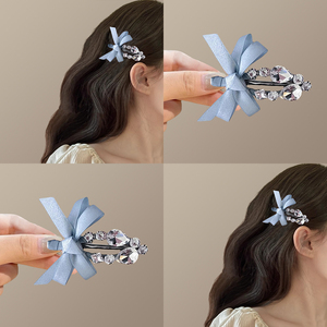 涧石蓝!张元英同款边夹!梦幻水钻公主风刘海碎发夹女前额一字夹