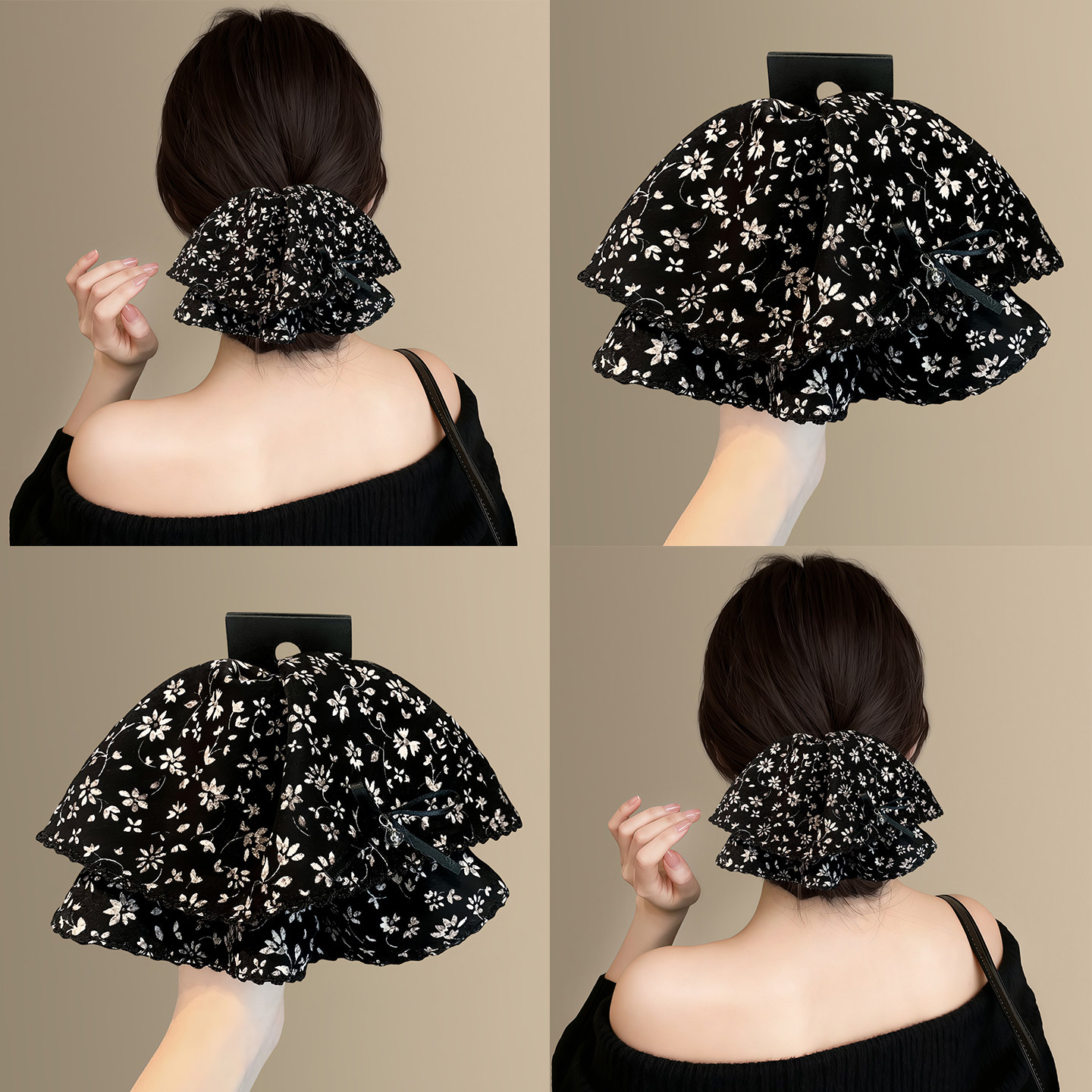 蔓雅知碎花蝴蝶结马尾夹鲨鱼夹券后13.7元韩系清新撞色盘发器