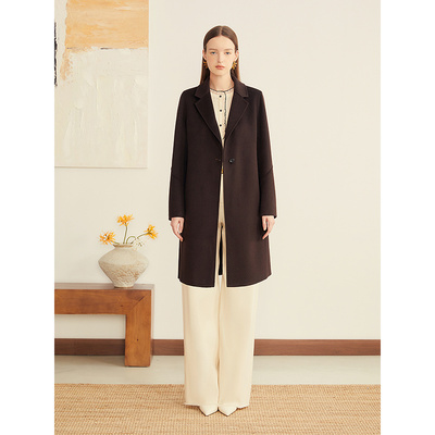 YINER音儿专选2025冬季新款优雅羊毛桑蚕丝混纺大衣8C65580006