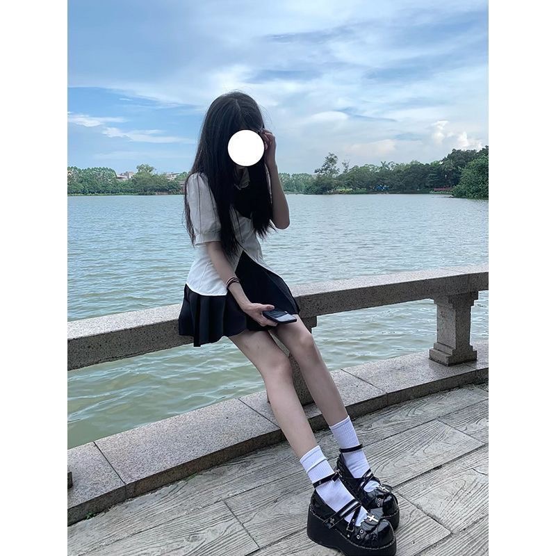 学院风JK制服收腰短袖衬衫女时尚修身显瘦百搭设计感小众上衣夏季