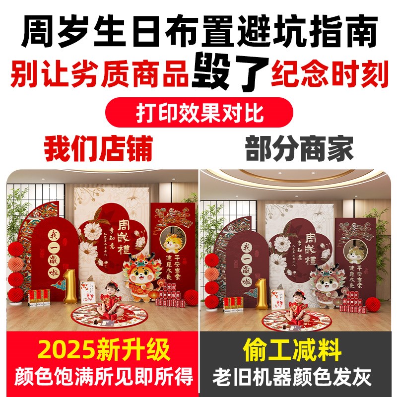 龙宝宝一周岁礼生日布置氛围感场景装饰男女孩抓周用品背景墙kt板