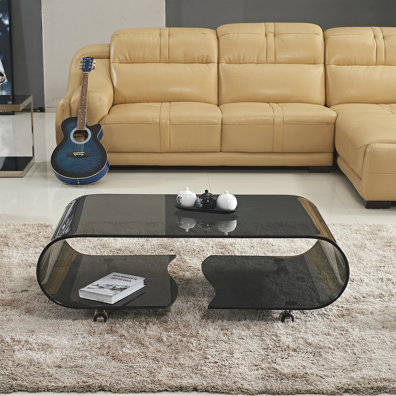 小移动时尚玻璃茶几简易茶桌创意简约现代带轮小桌子客厅办公家具