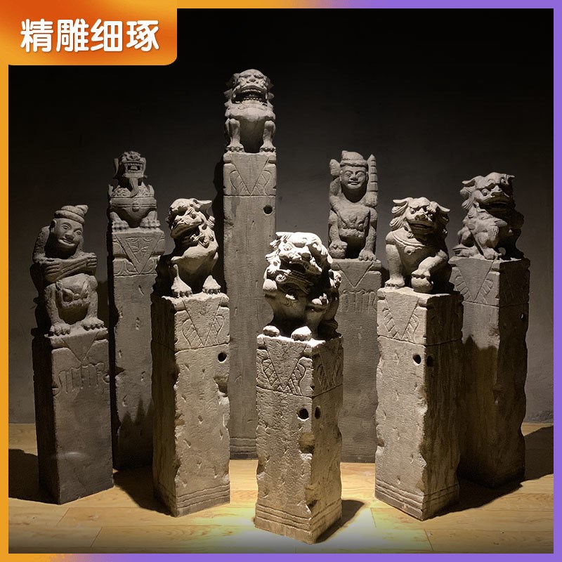 拴马桩石雕仿古石狮子貔貅中式家用装饰拴马石柱庭院门口摆件