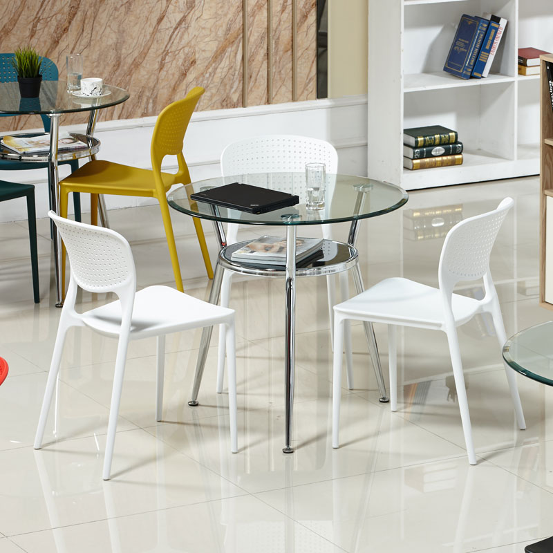 简约钢化玻璃圆桌一桌四椅 谈判桌店铺办公会议室接待洽谈桌椅组