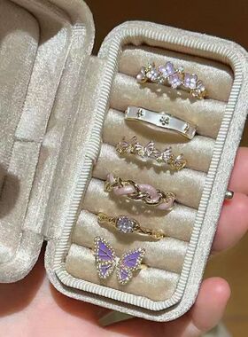 轻奢冰川超显白锆石蓝色戒指女小众设计食指戒简约高级感指环