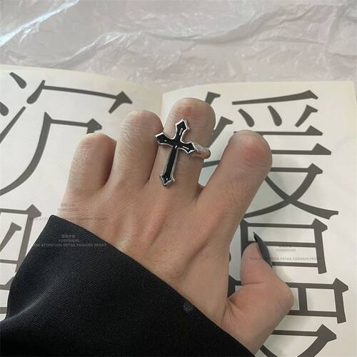 跨境复古嘻哈十字架戒指小众设计高级感时尚百搭朋克开口指环