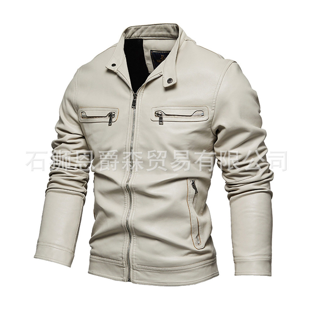 新款秋冬跨境男士皮衣纯色男式PU皮夹克色可选机车服加绒男士夹克