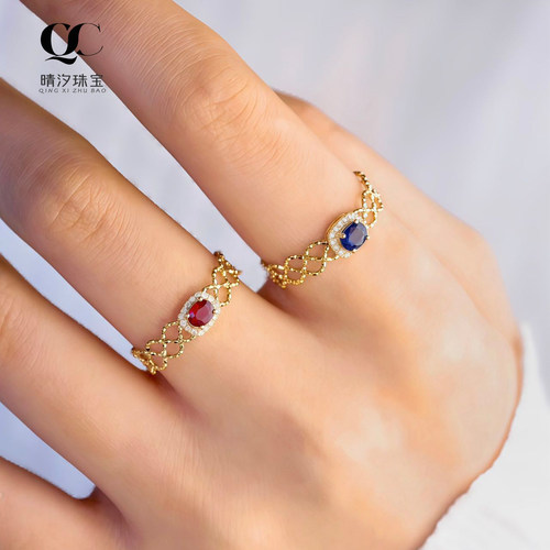 18k金复古蕾丝可抽拉红宝石戒指