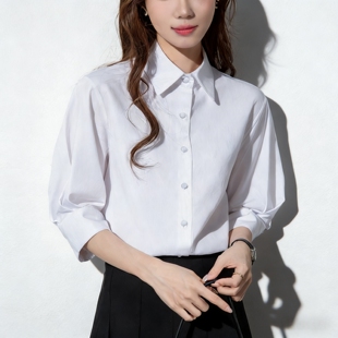 2026新款 女夏季 高级感上衣职业面试优雅通勤衬衣 白衬衫 五分泡泡袖
