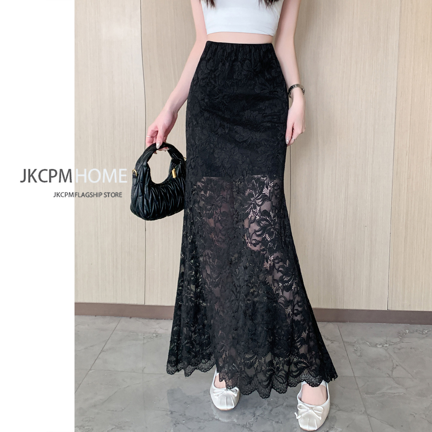 黑色蕾丝鱼尾半身裙女夏季2026新款气质高腰显瘦垂感a字网纱长裙