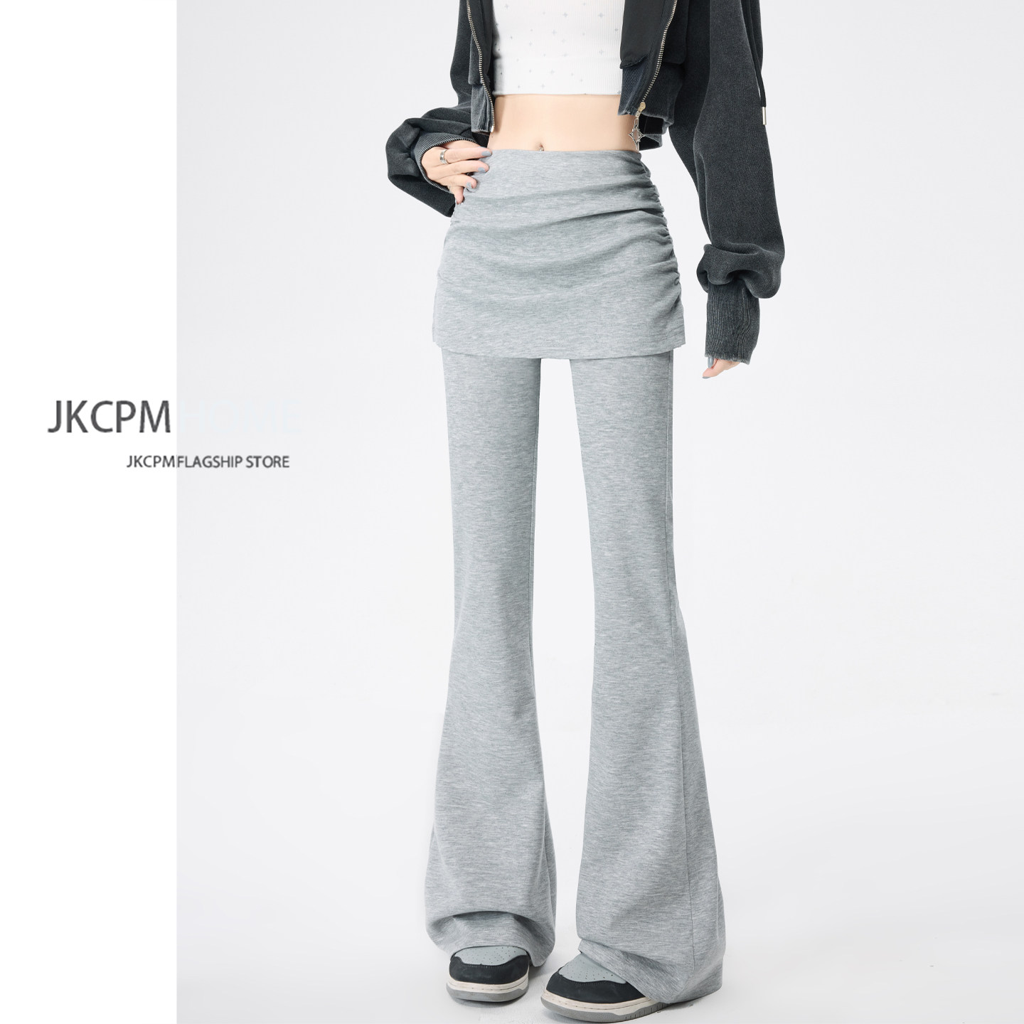 实拍运动长裤女春夏新款提臀微喇瑜伽裤裙屁帘假两件高腰显瘦长裤