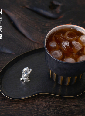 村野铜纯紫铜手工锻打锤纹随形盘复古茶盘茶托杯垫豌豆盘