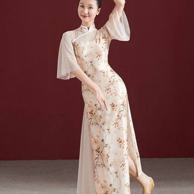 显瘦中国舞古典舞蹈跳舞弹力旗袍练功表演服装改良夏款气质优雅