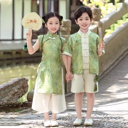 儿童汉服演出服男童女童2025新款国学服古风学生国风夏季套装旗袍