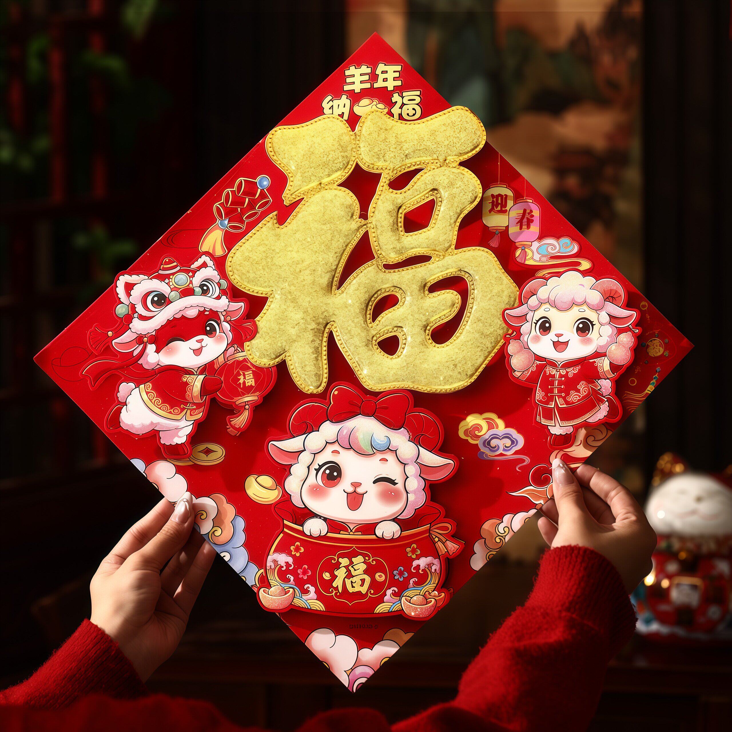 新年福字门贴2027羊年植绒生肖自粘入户门门贴春节过年福字帖布置