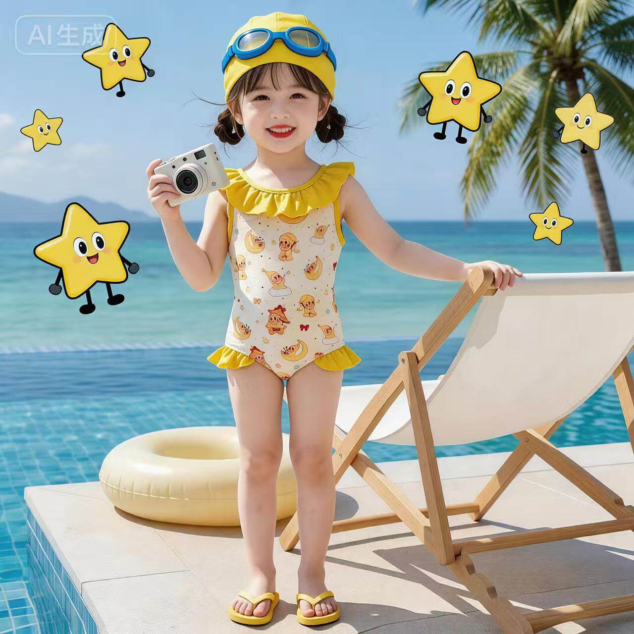 女童星星人泳衣2026夏季新款洋气女孩星星人游泳衣比基尼沙滩泳装
