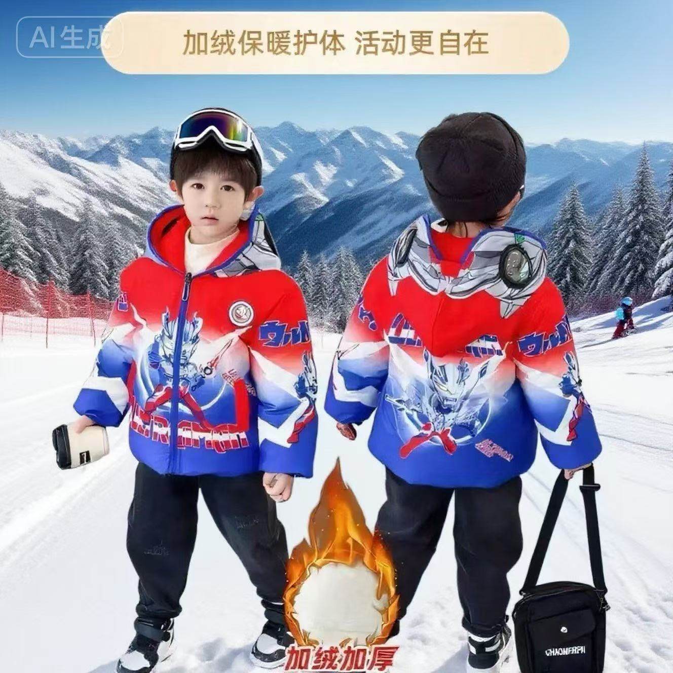 男童奥特曼加绒棉衣正版加绒加厚儿童亮灯衣服冬季保暖中大童棉服