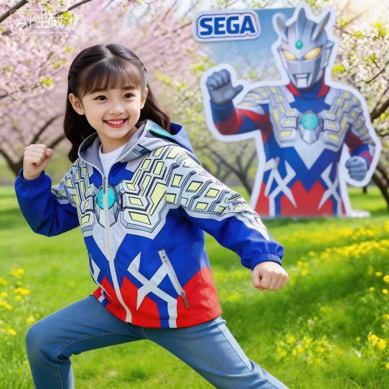 2026春季女童奥特曼儿童外套运动薄款亮灯男女童外套连帽迪迦风衣