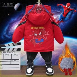 红色女童蜘蛛侠外套2026新款超凡加绒亮灯冲锋衣秋冬加厚洋气外套