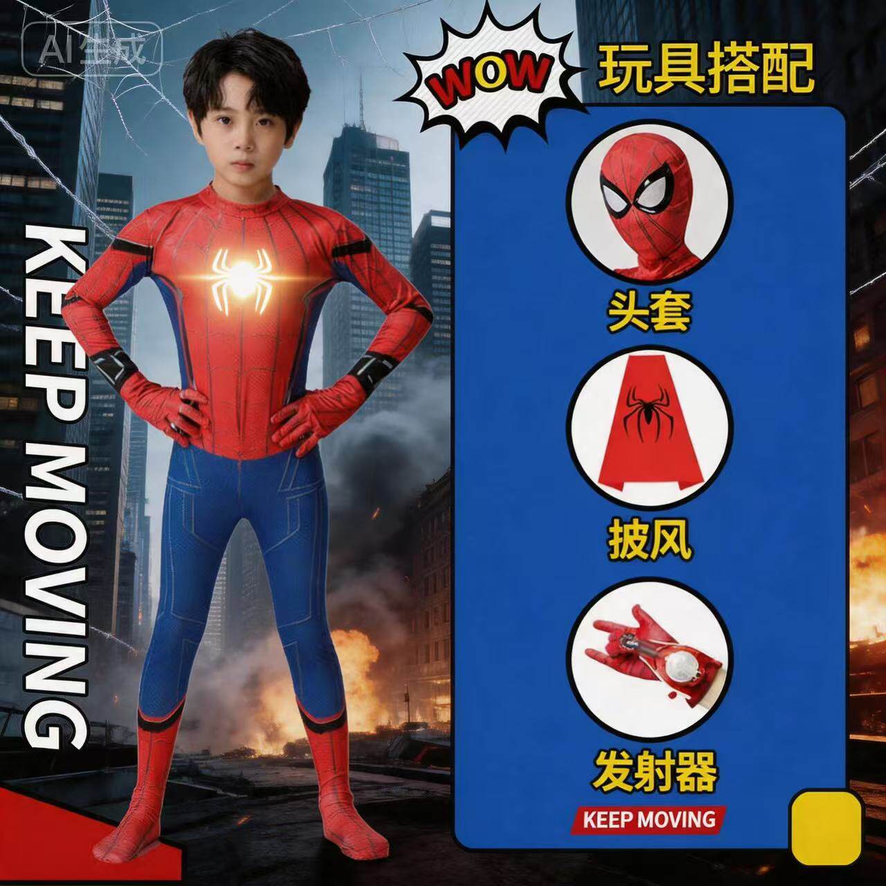2026新款亮灯蜘蛛侠衣服卡通连体钢铁紧身衣男孩儿童cos六一套装
