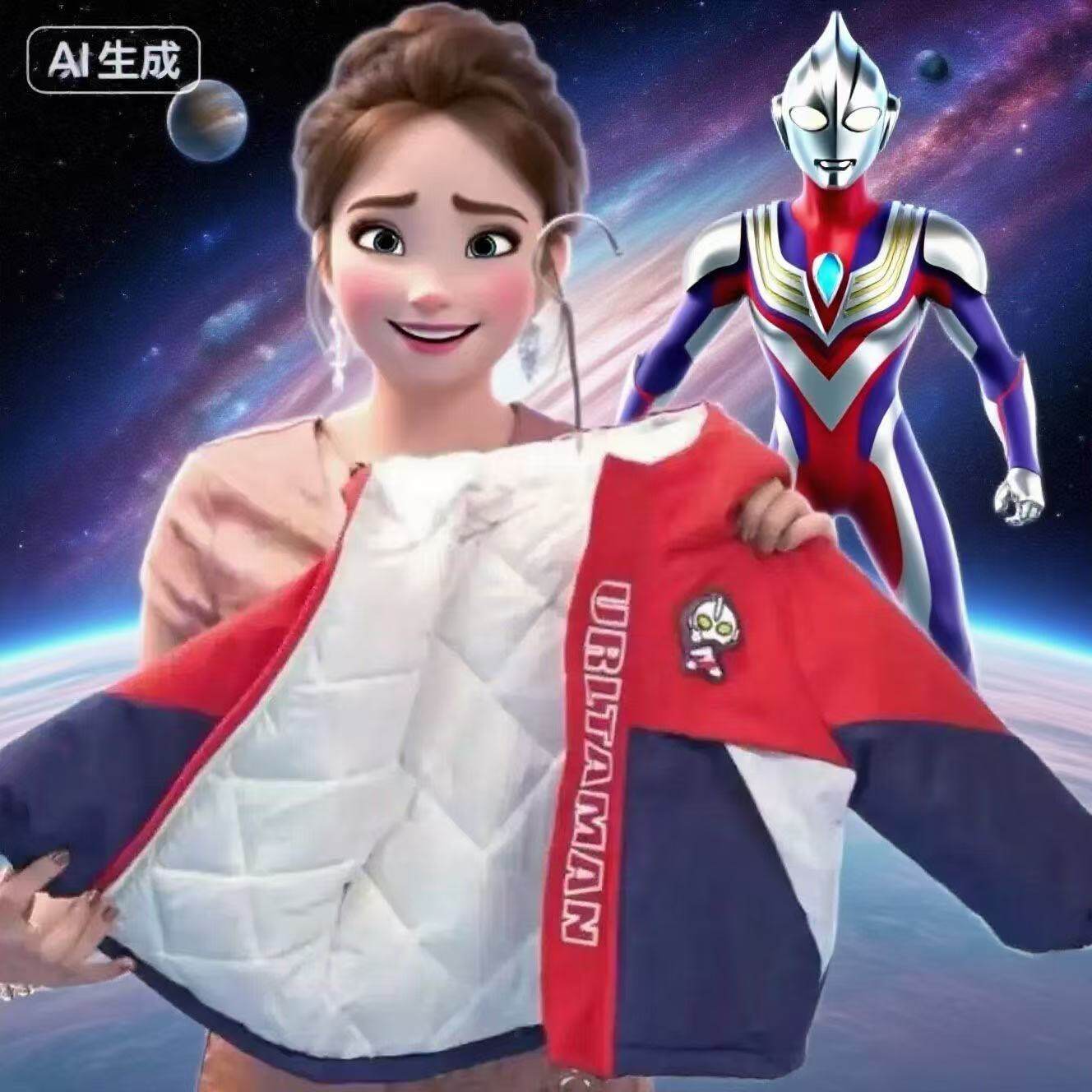 2026正版女童奥特曼棉衣亮灯连帽加棉男童外套女孩卡通薄款冲锋衣