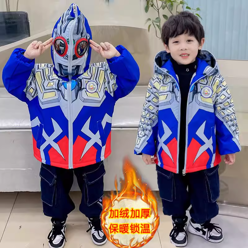 奥特曼棉衣儿童羽绒服迪迦赛罗男童加绒加厚冬款儿童洋气网红衣服