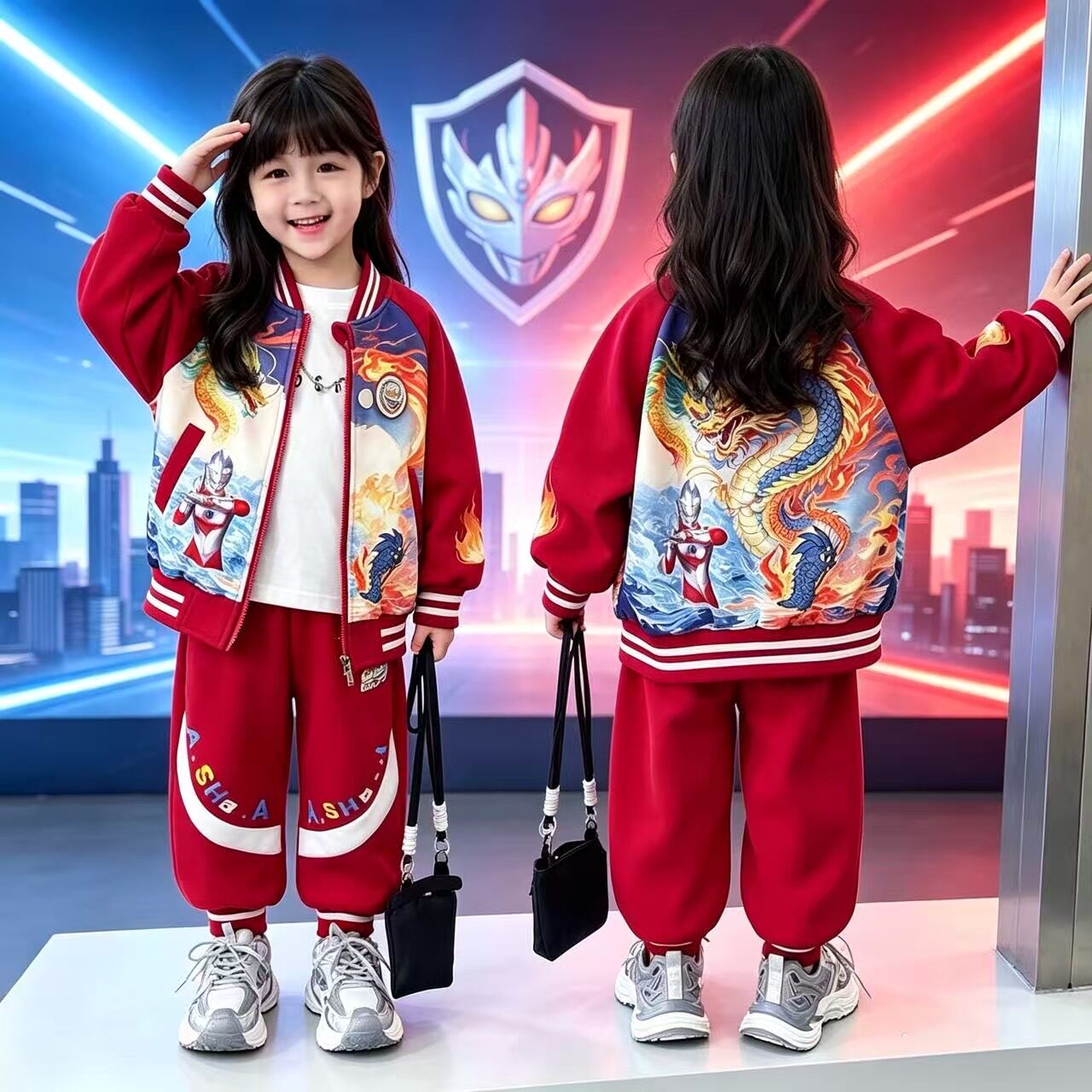 女童奥特曼衣服女孩秋季运动套装2026新款赛罗奥特曼棒球服两件套