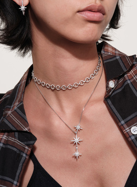 apm monaco 微镶圆环链条925银项链 女款 银色简约气质百搭锁骨链