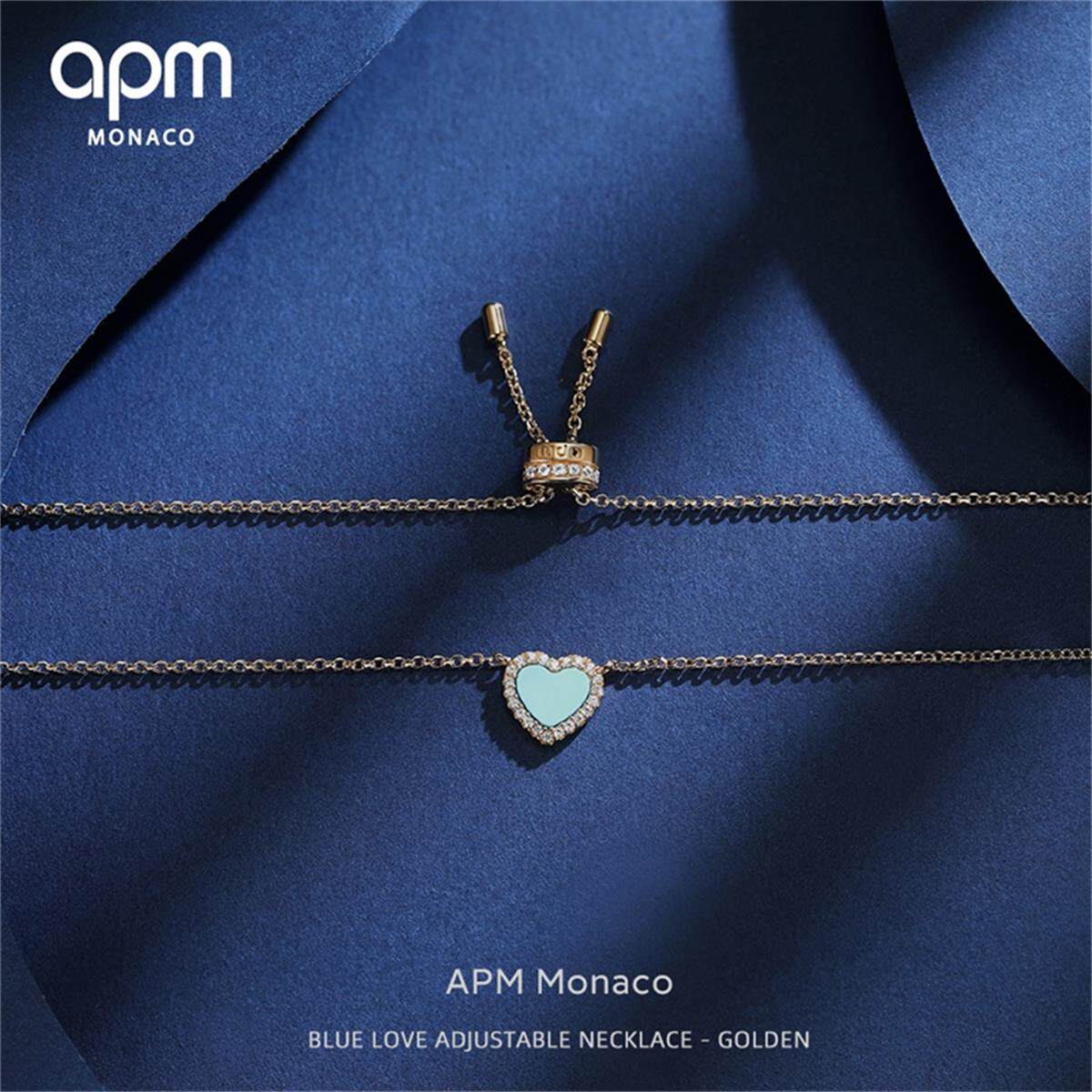 apm monaco蓝色爱心项链吊坠金色女生锁骨链情人节礼物ac5795xtuy