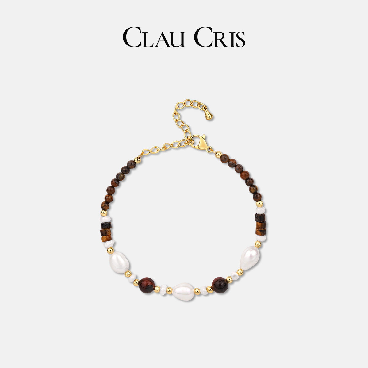 Clau Cris天然虎眼石淡水珍珠焦糖月光手链轻奢小众高级感通勤