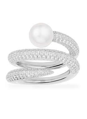 APM Monaco 银色多圈珍珠镶晶钻开口戒指生日礼物女款 A21191XPL