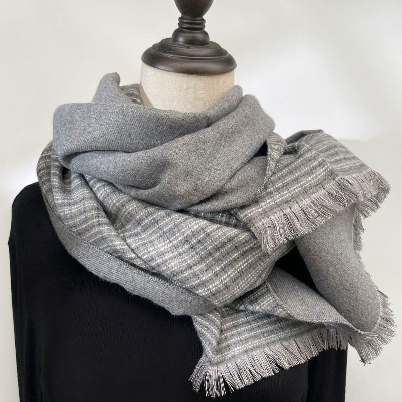 法国DRCO格子双面山羊绒围巾女秋冬季百搭加厚披肩保暖两用围脖男