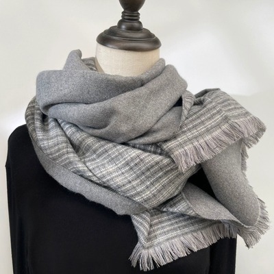 法国DRCO格子双面山羊绒围巾女秋冬季百搭加厚披肩保暖两用围脖男
