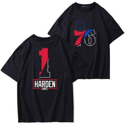 哈登短袖100%纯棉t恤男女Harden76人1号篮球衣休闲大胡子衣服夏季 男装 T恤 原图主图