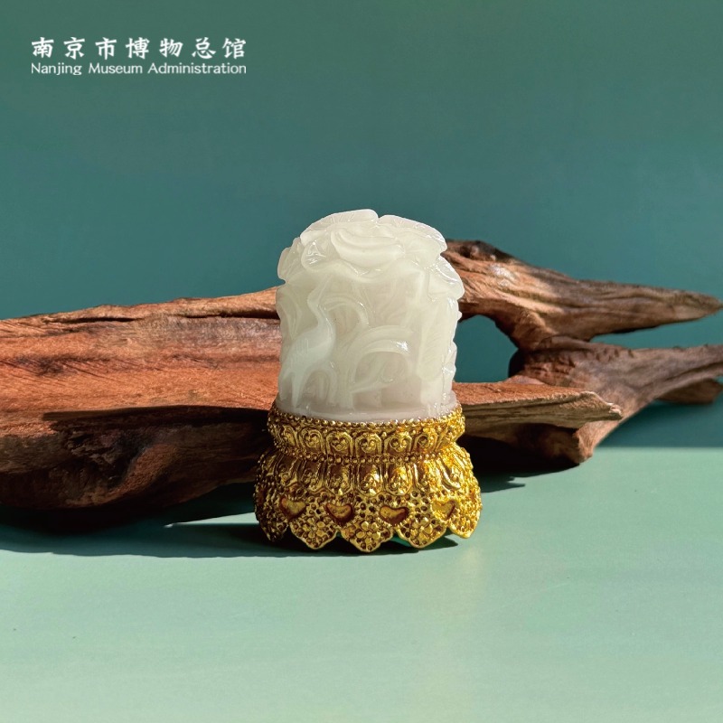 南京博物馆文创立体冰箱贴玉堂佳器系列荷鹭纹金镶玉南京伴手礼