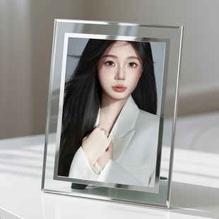 玻璃相框洗照片做成透明轻奢高级感结婚照定制打印6寸艺术照摆台