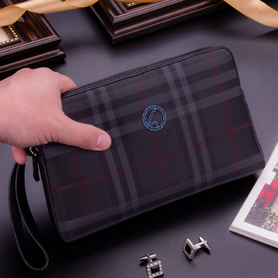 男士手拿包牛津布夹包男款格子