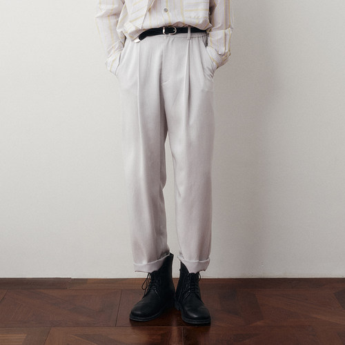 「春夏新品」SageSalt 黏胶铜氨混纺宽松银灰白色九分裤 3041LG