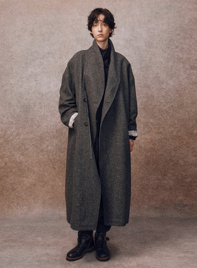 「秋冬新品」SageSalt 炭灰色肌理羊毛桑蚕丝青果领大衣9020GY
