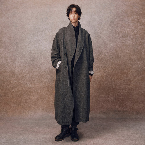 「秋冬新品」SageSalt 炭灰色肌理羊毛桑蚕丝青果领大衣9020GY
