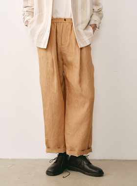 「春夏新品」SageSalt 浅橘色松紧橡筋腰头亚麻男女九分裤 3033OR