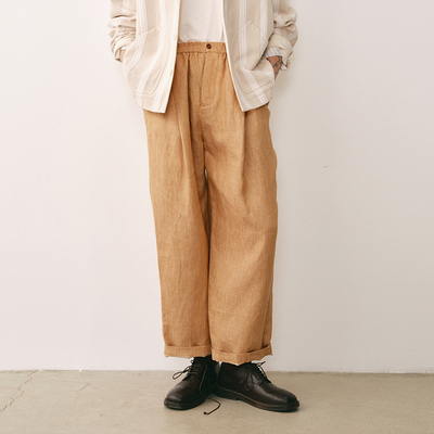 「春夏新品」SageSalt 浅橘色松紧橡筋腰头亚麻男女九分裤 3033OR