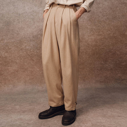 「秋冬新品」SageSalt 浅卡其彩点呢 羊毛混纺长裤 3038KH