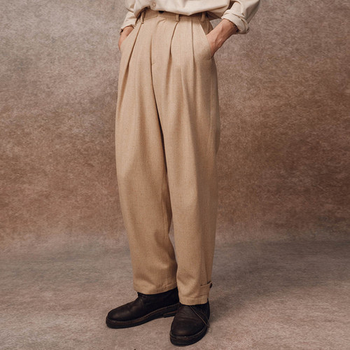 「秋冬新品」SageSalt 浅卡其彩点呢 羊毛混纺长裤 3038KH