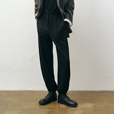 「秋冬新品」SageSalt 可机洗美丽诺羊毛 墨黑流线束踝长裤3002BK