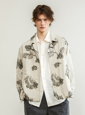 「尾码专享」SageSalt植物印花棉麻男女夹克 水墨古典特质6026LN