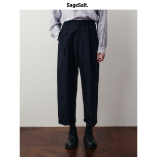 「春夏新品」SageSalt 水波纹棉尼龙混纺海军蓝色松紧裤 3041NV