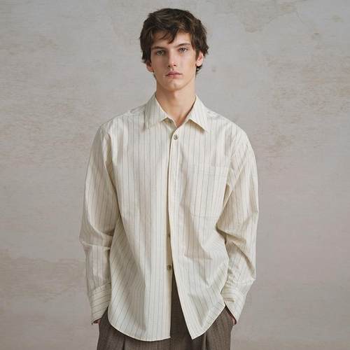 SageSalt 棉麻混纺条纹男女长袖衬衫亲肤爽滑 1037ST