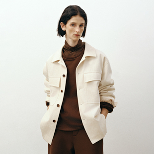 6008IV 米白色斜纹棉混纺贴袋夹克 「秋冬新品 」SageSalt