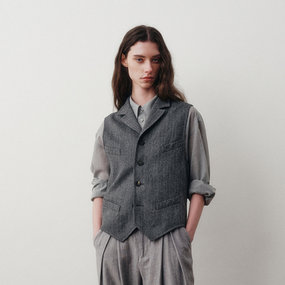 「秋冬新品」 SageSalt Special Release冷灰人字纹驳领工作马甲